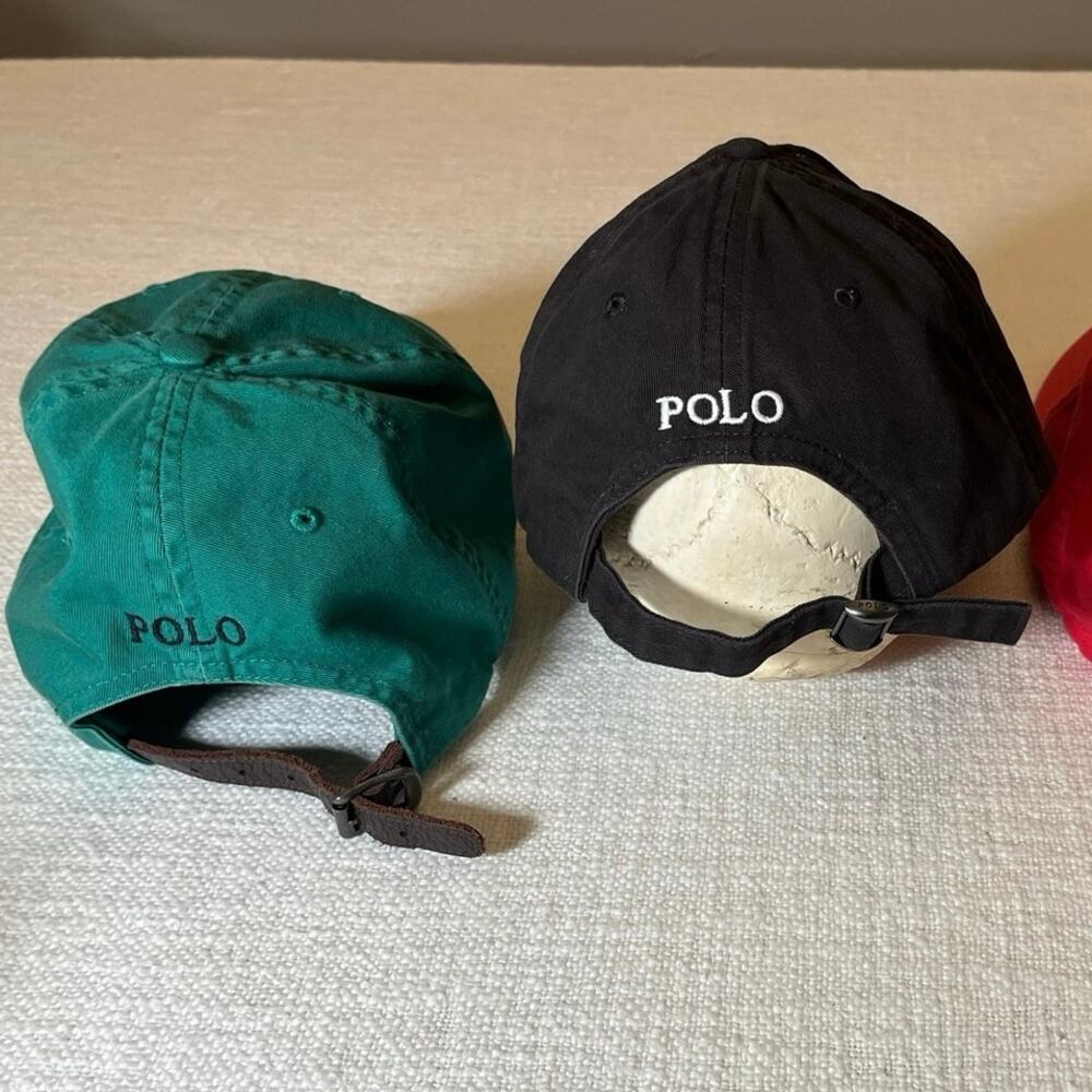 Polo Ralph Lauren Hat Lot Of 2 Green Leather Strap Black Cotton Cap Bundle
